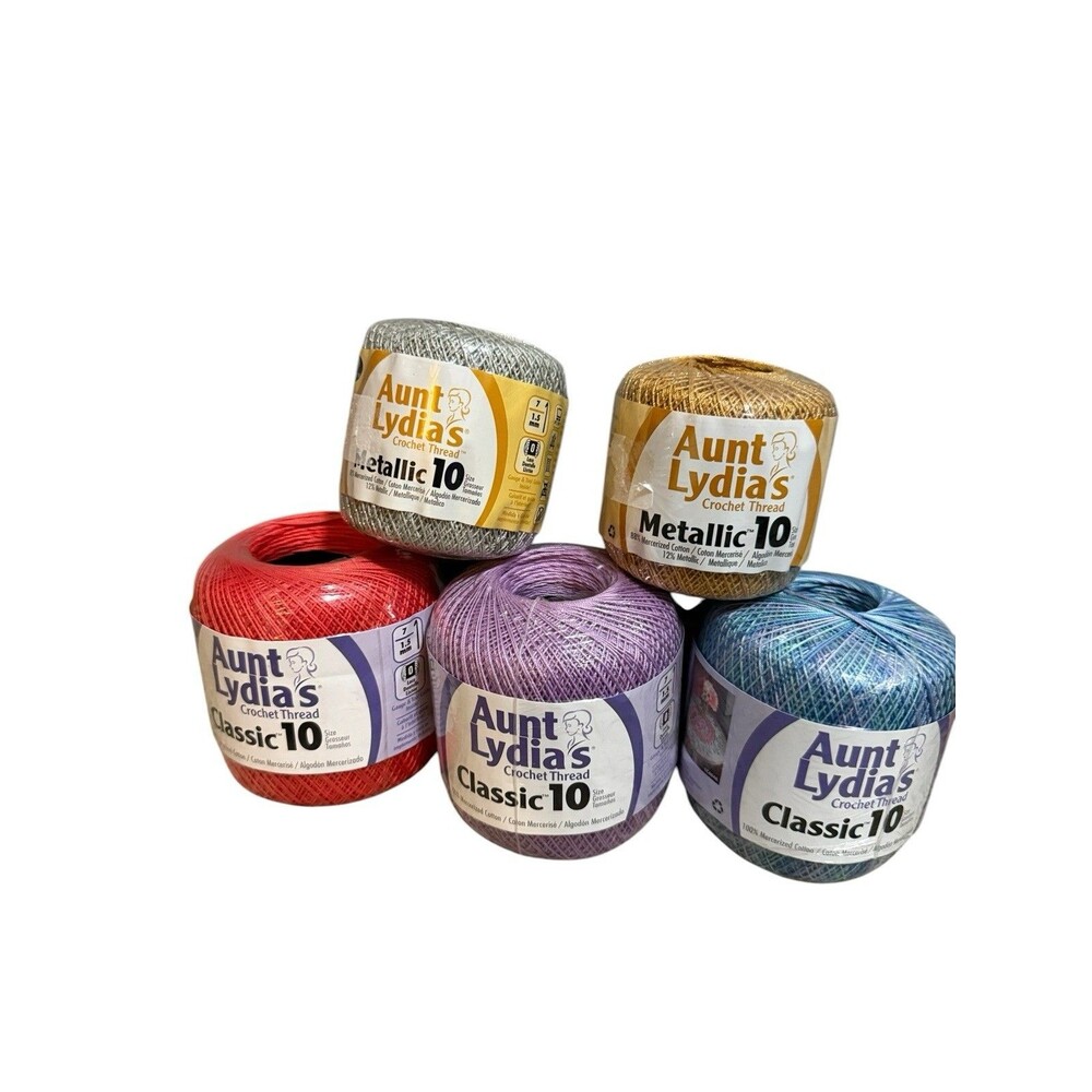 Aunt Lydia’s Crochet Thread Size 10 Lot of 5 Classic Metallic New Sealed